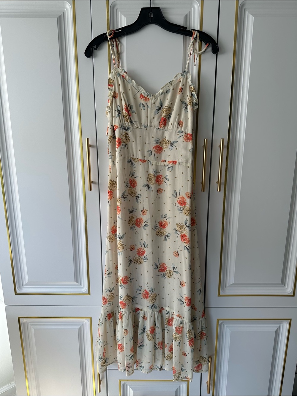 NWOT Dress Forum Cream Floral Midi Dress with Coral & Teal Print